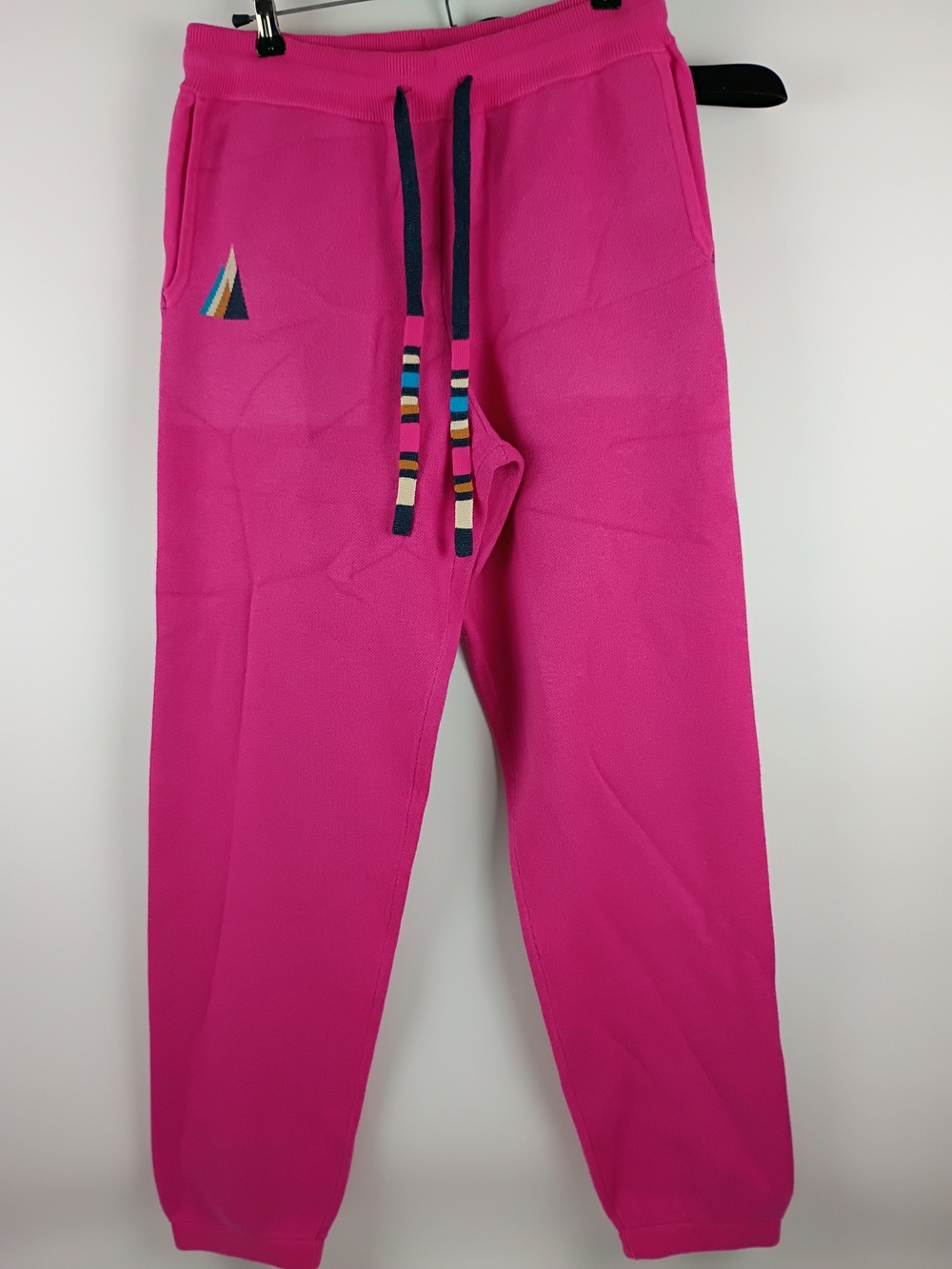 Monrow Bright Pink Track Joggers with Multicolor Stripe Drawcord